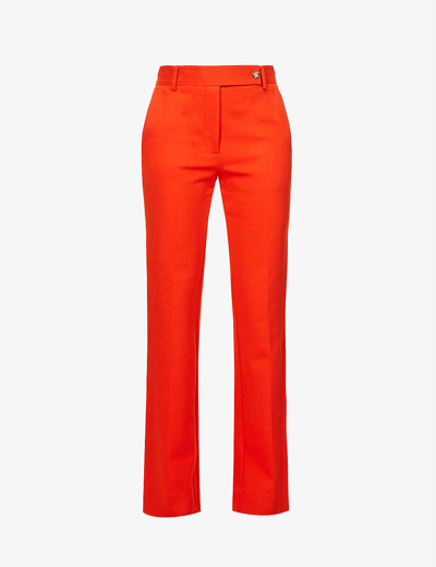 Shop Victoria Beckham Trompette Regular-fit Straight-leg High-rise Stretch-woven Trousers In Orange