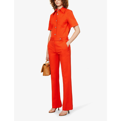 Shop Victoria Beckham Trompette Regular-fit Straight-leg High-rise Stretch-woven Trousers In Orange