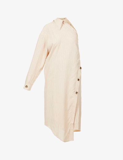 Shop Acne Studios Danika Pinstriped Asymmetric Woven Midi Shirt Dress In Beige Brown