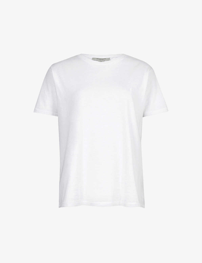 Shop Allsaints Women's Optic White Grace Logo-embroidered Cotton-jersey T-shirt