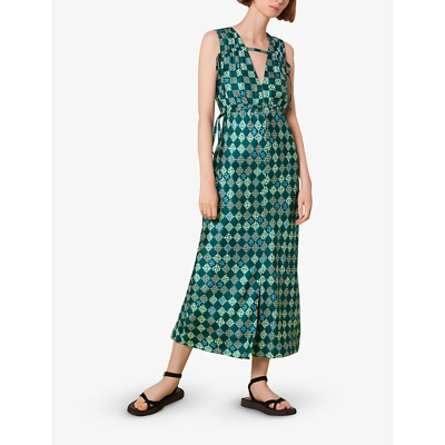 Shop Whistles Women's Multi-coloured Checkerboard V-neck Adjustable-waist Silk Midi Dress