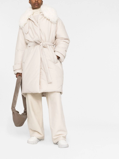 Shop Stella Mccartney Faux-fur Collar Parka Coat In Grey