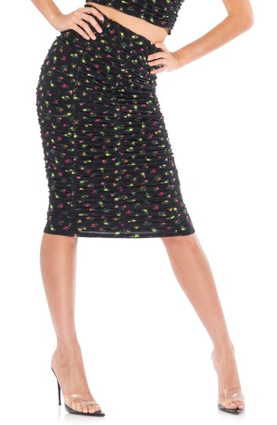 Shop Afrm Noha Print Ruched Mesh Skirt In Winter Neon Ditsy