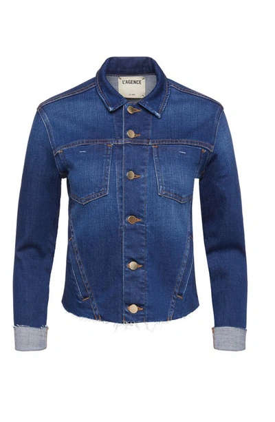 Shop L Agence Janelle Raw Cut Slim Denim Jacket In York
