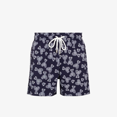 Shop Palm Angels X Vilebrequin Blue Bear Print Swim Shorts