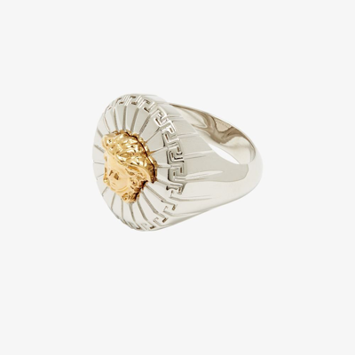 Shop Versace Silver Tone Medusa Head Enamel Ring