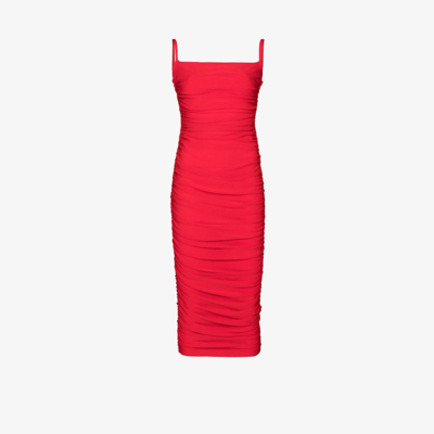 Shop Solace London Red Adler Ruched Midi Dress