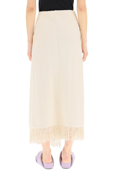 Shop Jil Sander Fringed Knit Skirt In Natural (beige)