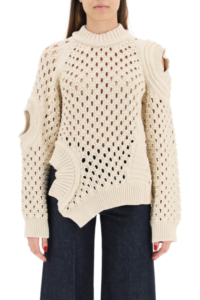 Shop Stella Mccartney Net Knit Sweater With Cut-out In Cream (beige)