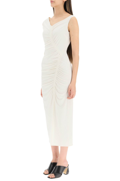 Shop Self-portrait Gathered Jersey Midi Dress In Ivory (white)
