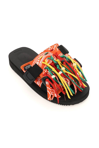 Alanui X Suicoke Fringed Canvas-strap Slides In Bright Orange (black)