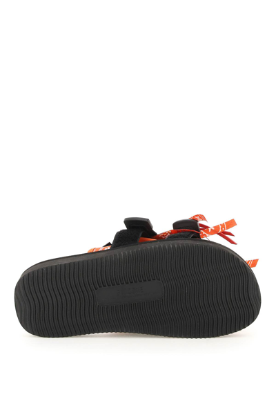 Alanui X Suicoke Fringed Canvas-strap Slides In Bright Orange (black)