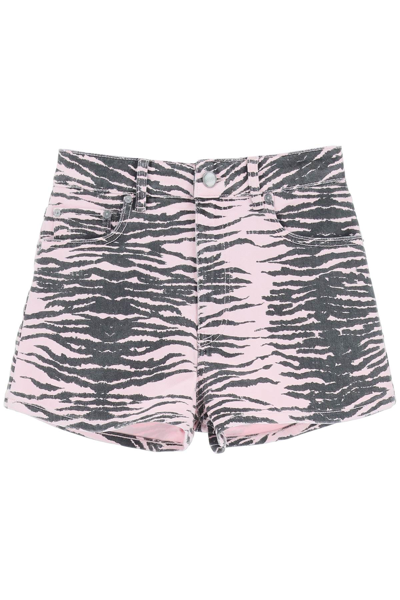Shop Ganni Tiger Shorts In Tiger Stripe Light Lilac (black)
