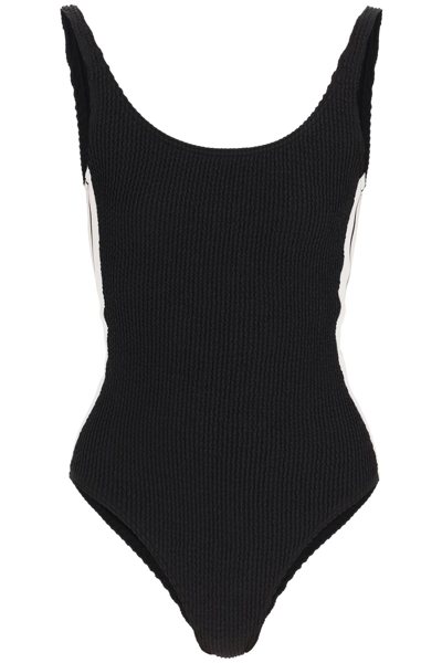 Shop Palm Angels Swimsuit With Side Tapes In Black (white)
