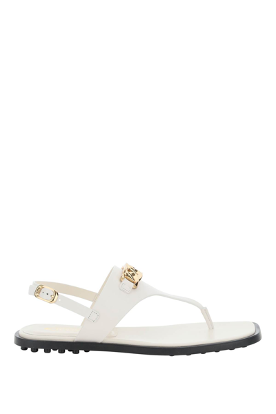 Shop Tod's Leather Thong Sandals In Bianco Calce (white)