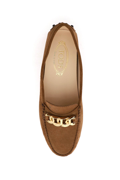 Shop Tod's Suede Leather Gommino Loafers In Brandy Scuro (brown)