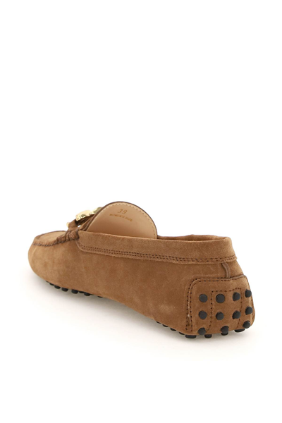 Shop Tod's Suede Leather Gommino Loafers In Brandy Scuro (brown)