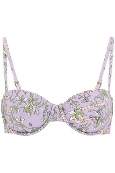 Shop Tory Burch Printed Balconette Bikini Top In Lilac Garden Medallion (purple)