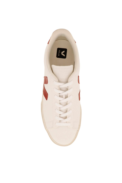 Veja Campo Chromefree Leather Sneakers In White/rouille