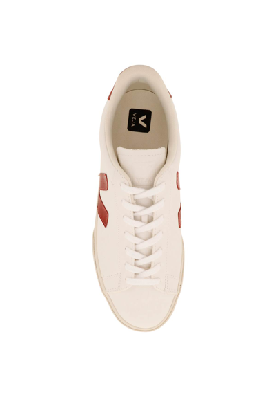 Shop Veja Campo Chromefree Leather Sneakers In Extra White Rouille (brown)