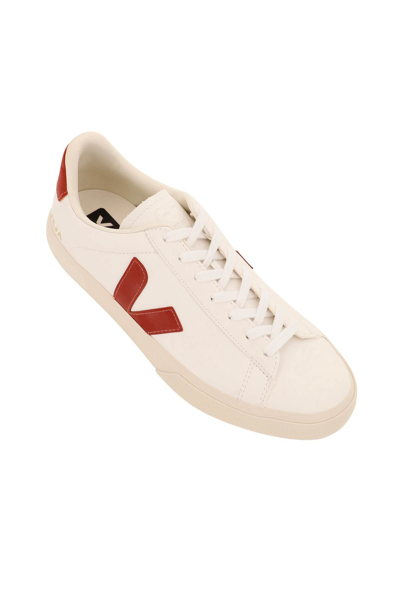 Shop Veja Campo Chromefree Leather Sneakers In Extra White Rouille (brown)