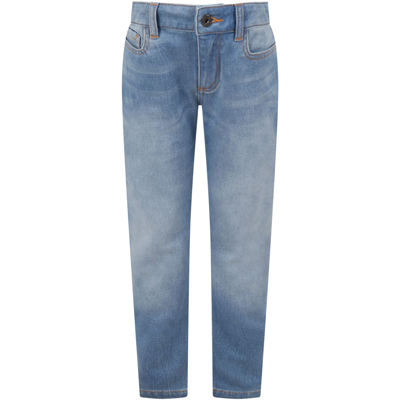 Shop Moschino Light Blue Jeans For Kids With Logo In Denim