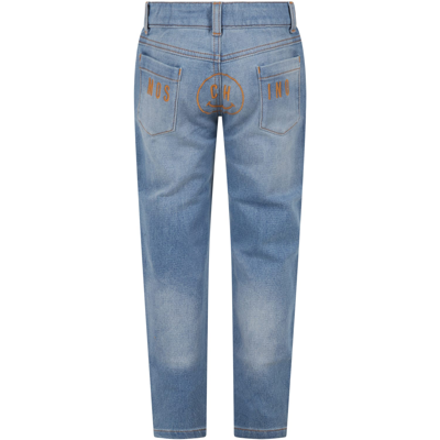 Shop Moschino Light Blue Jeans For Kids With Logo In Denim