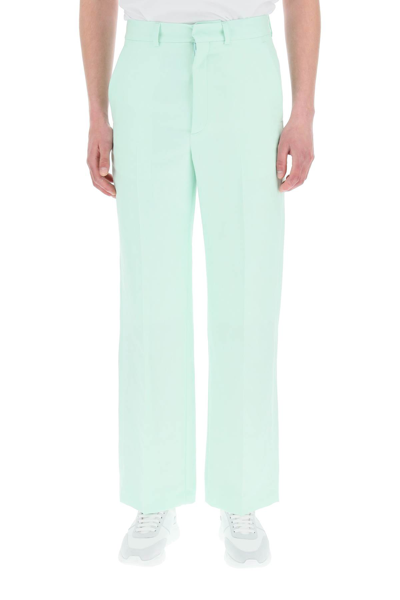 Shop Casablanca Wool Blend Trousers With Jacquard Embroidery In Mint Memphis Pinstripe (green)
