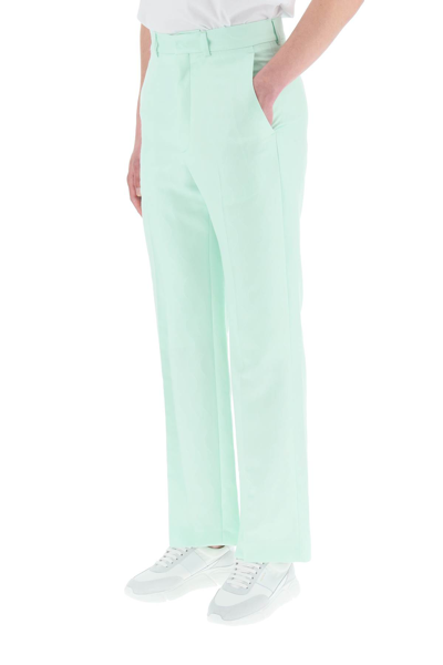 Shop Casablanca Wool Blend Trousers With Jacquard Embroidery In Mint Memphis Pinstripe (green)