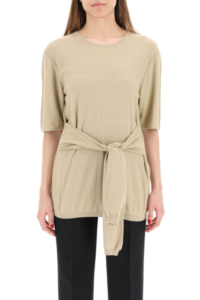 Shop Lemaire Cotton Sweater With Knot In Hessian Beige (beige)