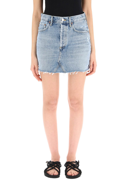 Shop Agolde Quinn High Rise Mini Skirt In Swap Meet (blue)