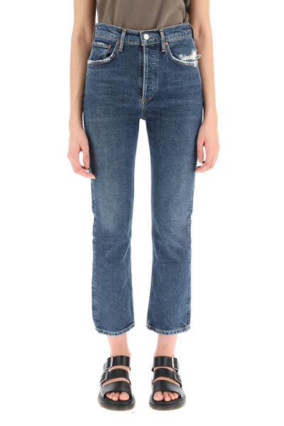 Shop Agolde Riley High Rise Straight Crop Jeans In Pas Time (blue)