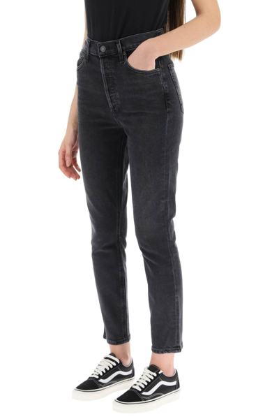 Shop Agolde Nico High Rise Slim Fit Jeans In Virtue Lt Grey (black)
