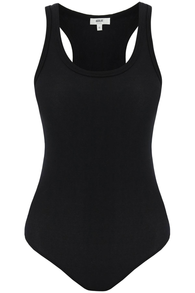 Shop Agolde Ribbed Cotton Bodysuit In Black (black)