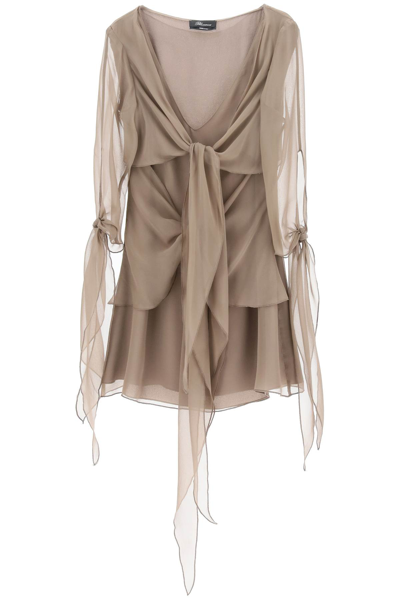 Shop Blumarine Chiffon Mini Dress In Fango (brown)