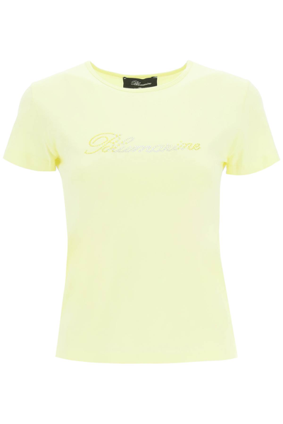 Shop Blumarine Rhinestone Logo T-shirt In Luce Del Sole (yellow)