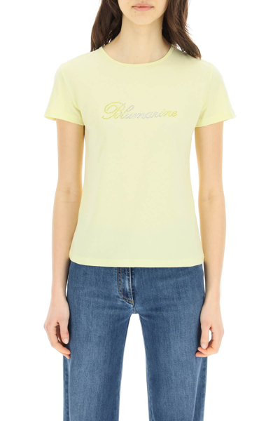 Shop Blumarine Rhinestone Logo T-shirt In Luce Del Sole (yellow)