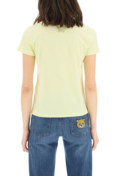 Shop Blumarine Rhinestone Logo T-shirt In Luce Del Sole (yellow)