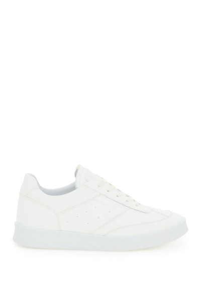 Shop Mm6 Maison Margiela Faux Leather Low-top Sneakers In White (white)