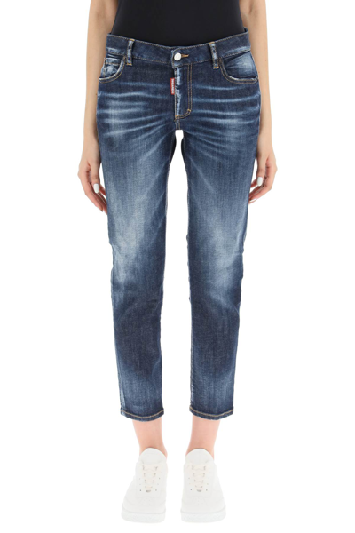 Shop Dsquared2 Twiggy Cropped Jeans In Navy Blue (blue)