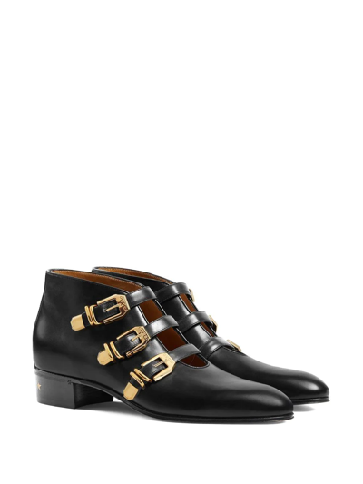 Shop Gucci Buckled Leather Ankle Boots In Schwarz