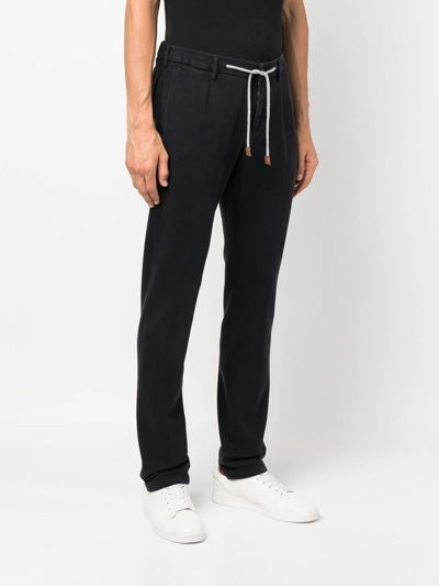 Shop Eleventy Drawstring-waist Straight-leg Trousers In Blau