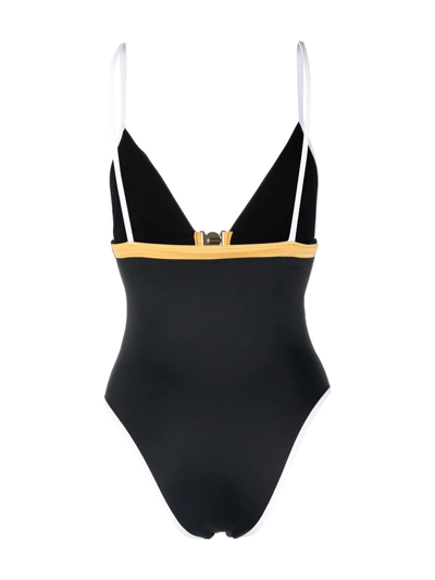 Shop Balmain Colour-block Fitted Swimsuit In Schwarz