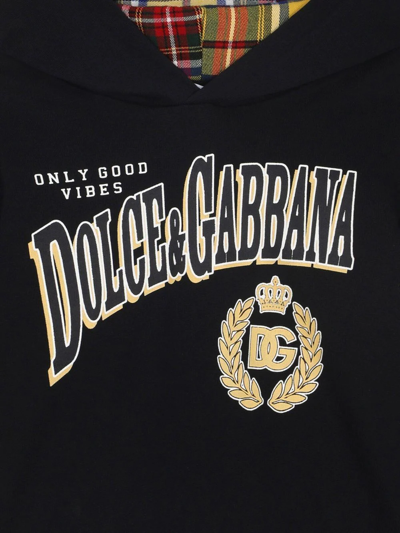 Shop Dolce & Gabbana Logo-print Tartan-sleeve Hoodie In Blue