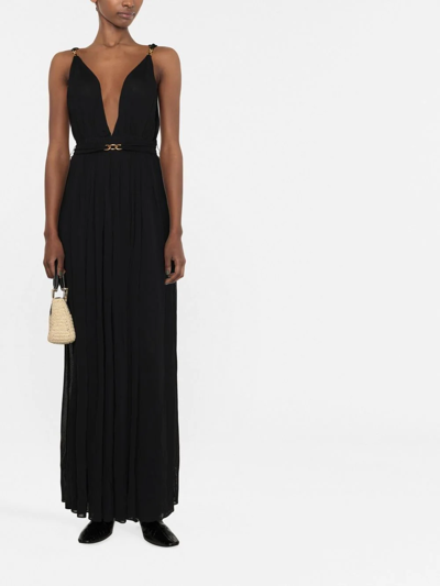 Saint Laurent Chaink-link Detail V-neck Gown In Black