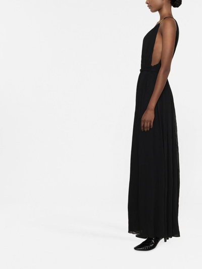 Saint Laurent Chaink-link Detail V-neck Gown In Black