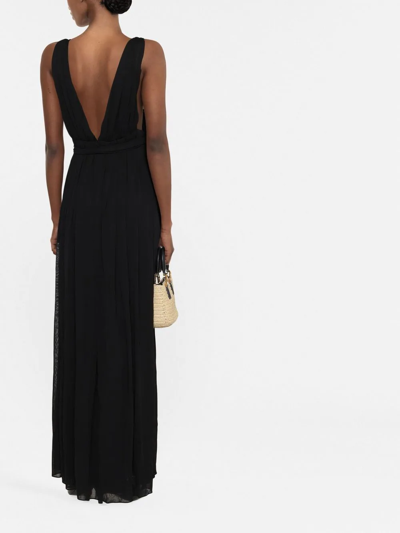 Saint Laurent Chaink-link Detail V-neck Gown In Black