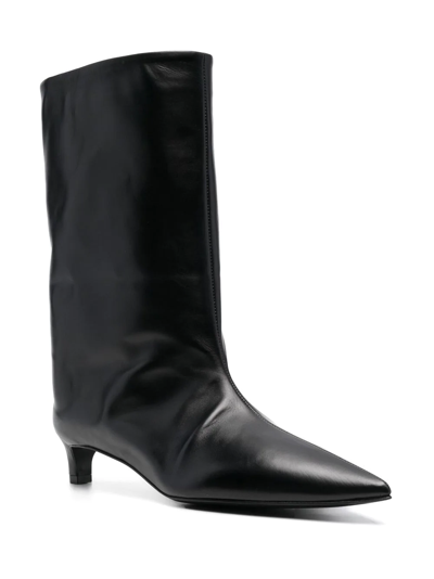 Jil Sander Black Leather Ankle Boots In Schwarz