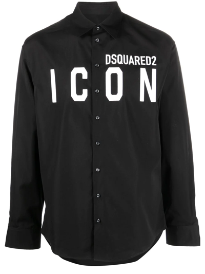 Shop Dsquared2 Logo-print Cotton Shirt In Schwarz