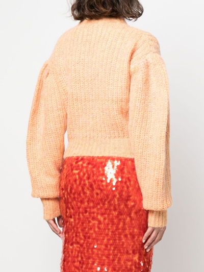Shop Rotate Birger Christensen Intarsia-knit Logo Cropped Jumper In Orange